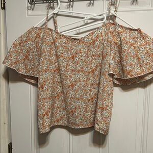 Chic Floral Off-Shoulder Blouse - Orange and White